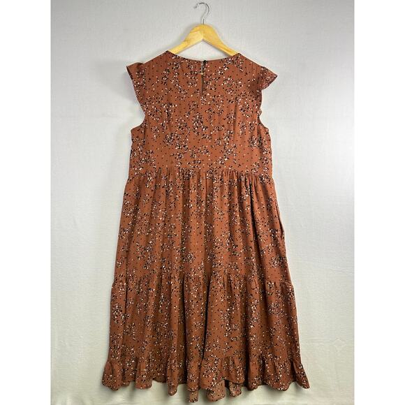Boho Feminine Brannan Brown Dress – Rust with Black & White Dots, Size L - Picture 11 of 11